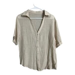 Sheer Beige Taupe Womens Blouse Shirt Top Summer Lightweight Cruise Beach